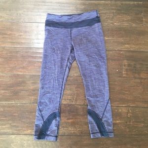 Navy blue and white striped lululemon leggings